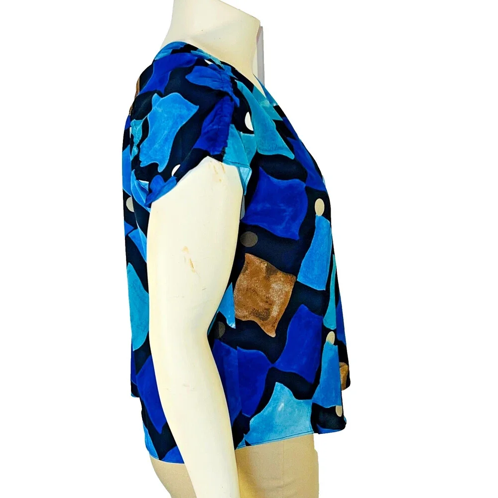 NIC+ZOE Blouse Womens PL Petite Large Geometric Print Dolman Short Sleeve